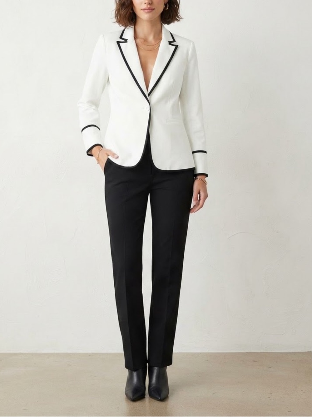 Fashion Nova White Blazer with Black Trim
